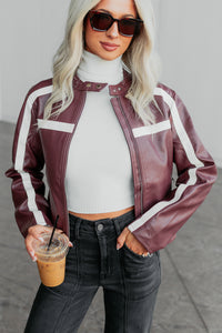 Thrill Seeker Faux Leather Racer Jacket (Burgundy) - NanaMacs