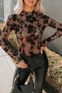 Confident Calm Mesh Floral Bodysuit (Mocha/Black)-Ships by 12/23 - NanaMacs