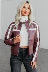Thrill Seeker Faux Leather Racer Jacket (Burgundy) - NanaMacs
