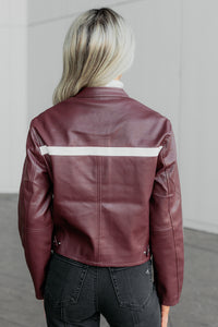 Thrill Seeker Faux Leather Racer Jacket (Burgundy) - NanaMacs