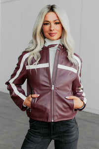 Thrill Seeker Faux Leather Racer Jacket (Burgundy) - NanaMacs