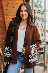 As It Goes Long Sleeve Aztec Cardigan (Dark Brown) - NanaMacs