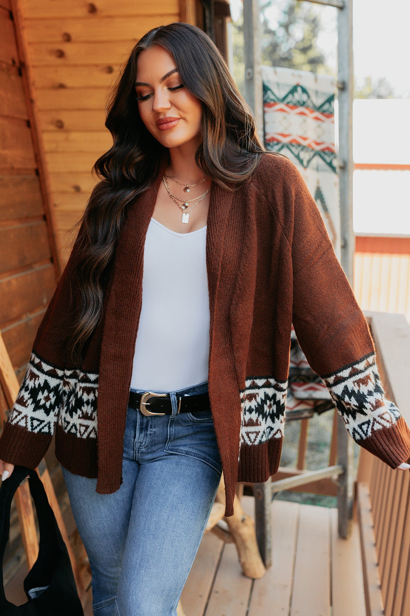As It Goes Long Sleeve Aztec Cardigan (Dark Brown) · NanaMacs