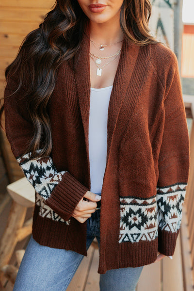 As It Goes Long Sleeve Aztec Cardigan (Dark Brown) - NanaMacs
