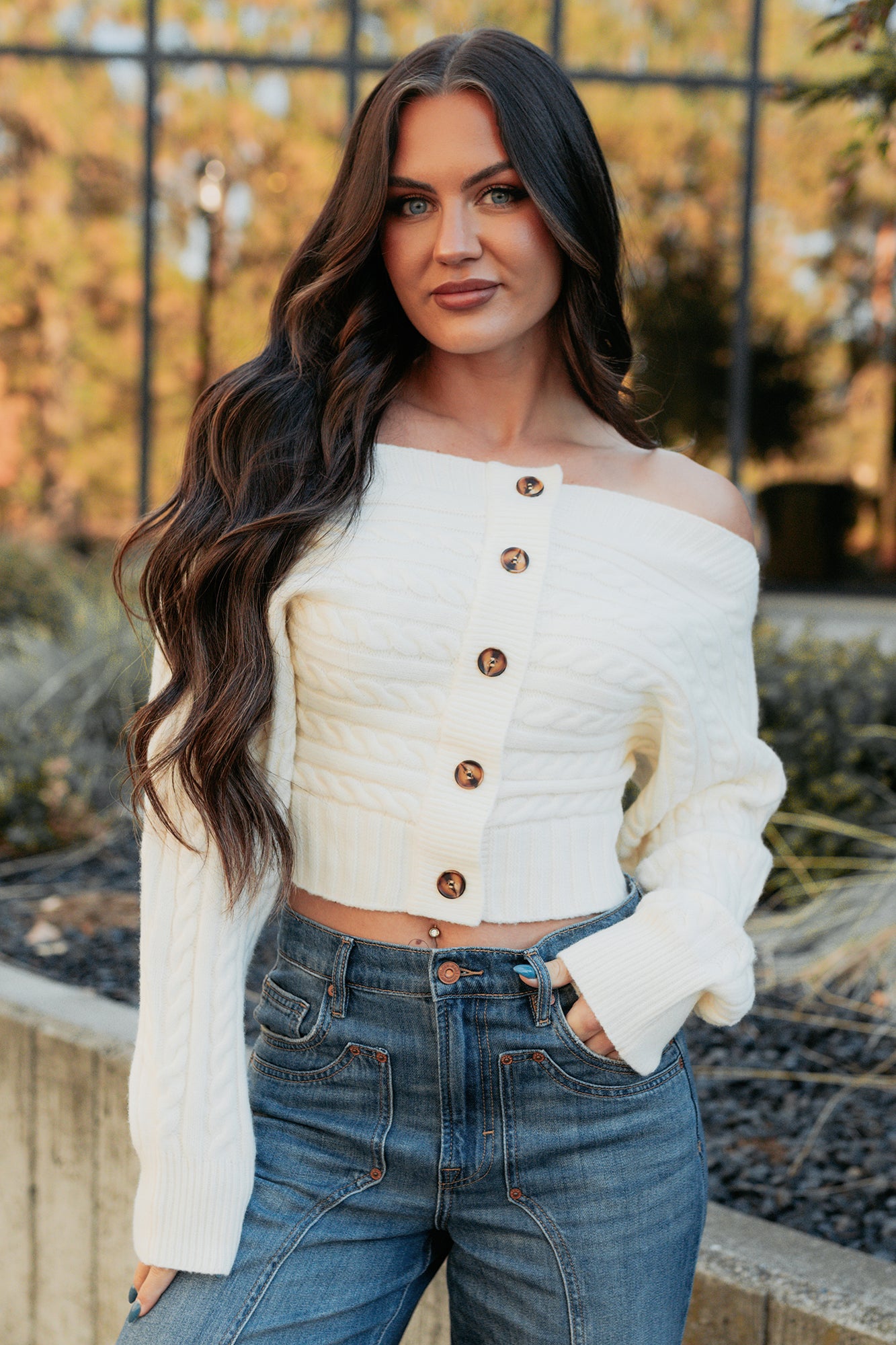 Better Late Off The Shoulder Cable Knit Cardigan (Ivory) · NanaMacs
