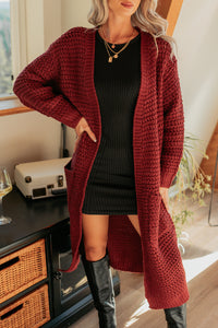 Still Dreaming Cable Knit Long Cardigan (Bordeaux) - NanaMacs