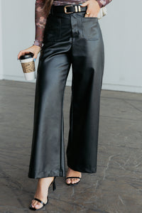 More Than Usual Wide-Leg Faux Leather Pant (Black) - NanaMacs