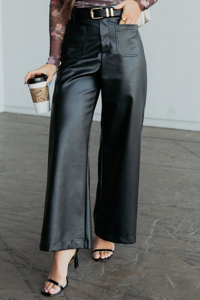 More Than Usual Wide-Leg Faux Leather Pant (Black) - NanaMacs