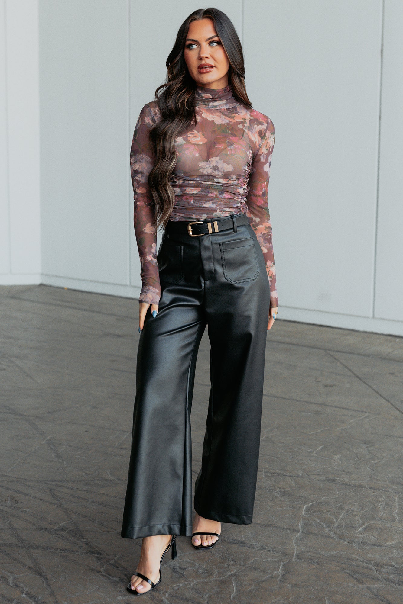 Look Don’t Touch Floral Mesh Fore Bodysuit (Burgundy/Multi) - NanaMacs