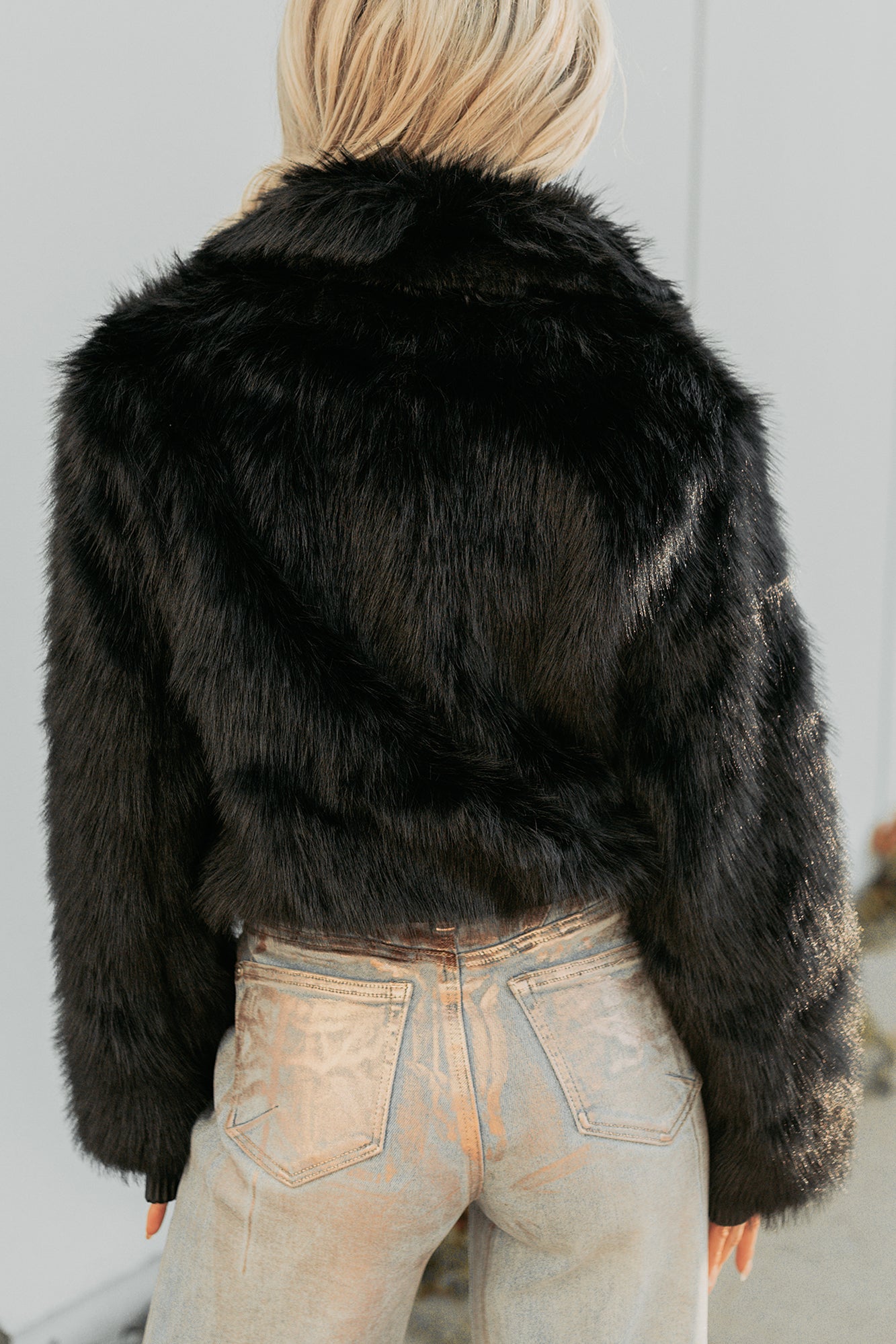 No Comparisons Faux Fur Plush Zip-Up Jacket (Black) - NanaMacs