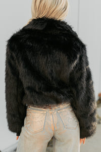 No Comparisons Faux Fur Plush Zip-Up Jacket (Black) - NanaMacs