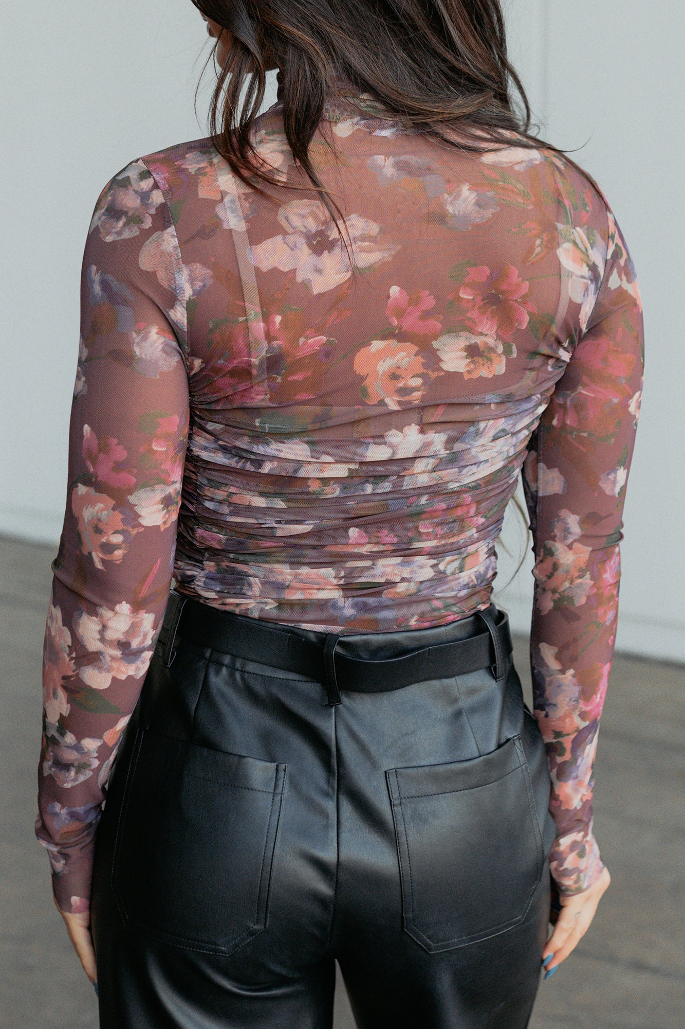 Look Don’t Touch Floral Mesh Fore Bodysuit (Burgundy/Multi) - NanaMacs