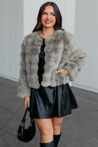 Cloudy Mornings Faux Fur Open Front Jacket (Taupe) - NanaMacs