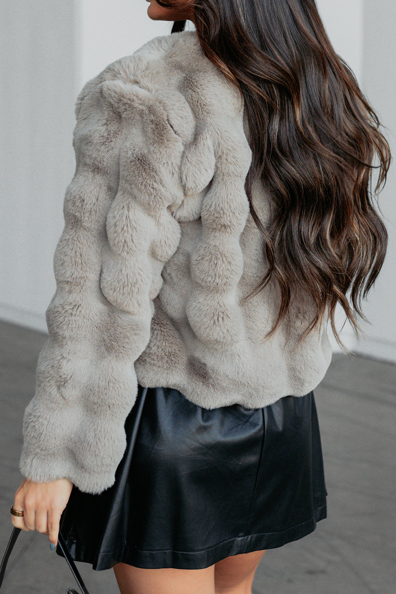 Cloudy Mornings Faux Fur Open Front Jacket (Taupe) - NanaMacs