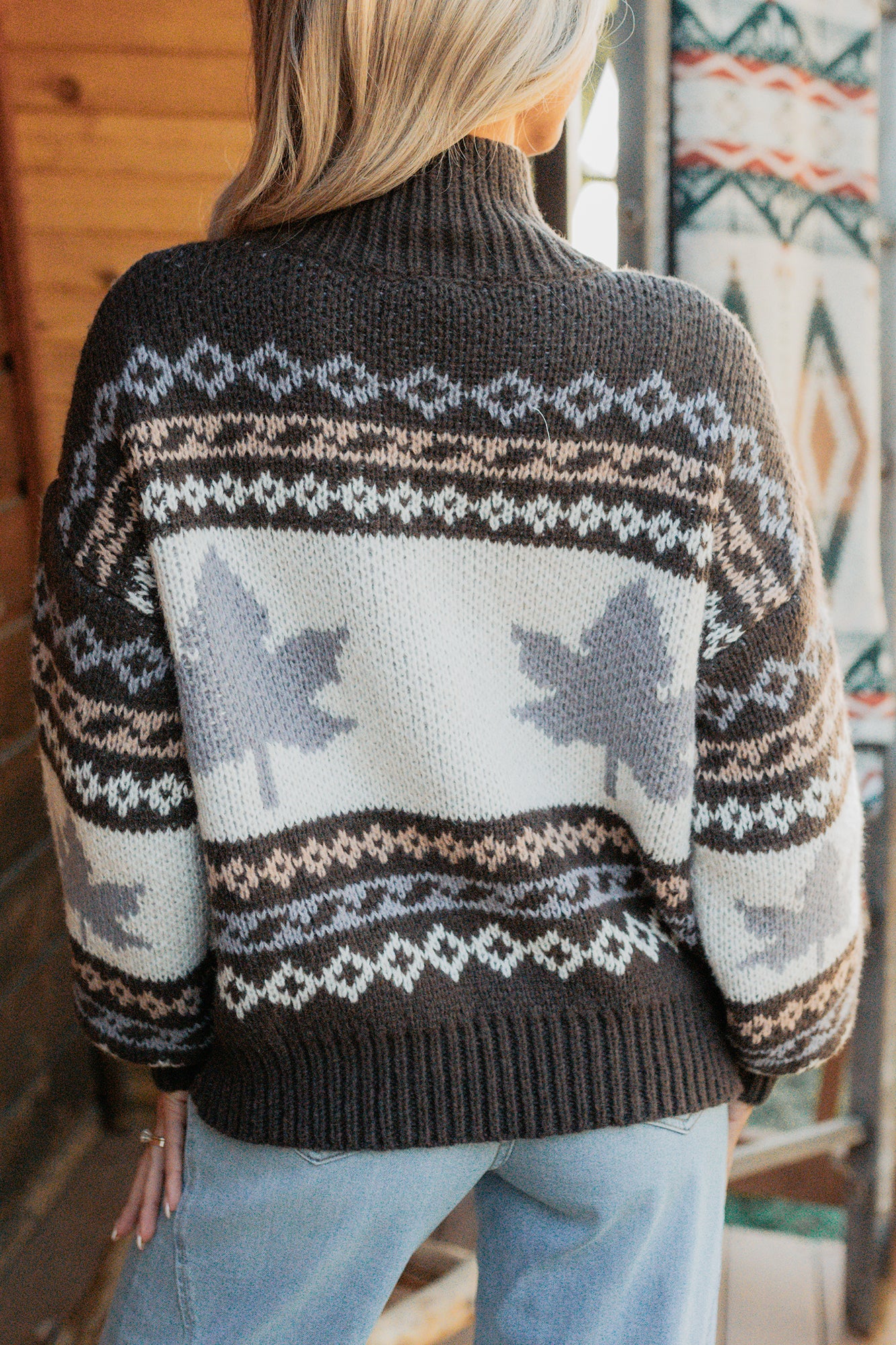 Just Resting Patterned Sweater Jacket (Brown/Multi) - NanaMacs
