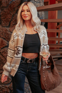 Easy Layers Cable Knit Fair Isle Jacket (Brown/White) - NanaMacs