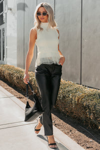 Girly Glow Mock Neck Tulle Hemline Knit Top (Ivory) - NanaMacs