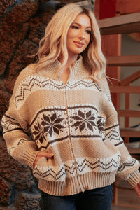 Easy Layers Cable Knit Fair Isle Jacket (Brown/White) - NanaMacs