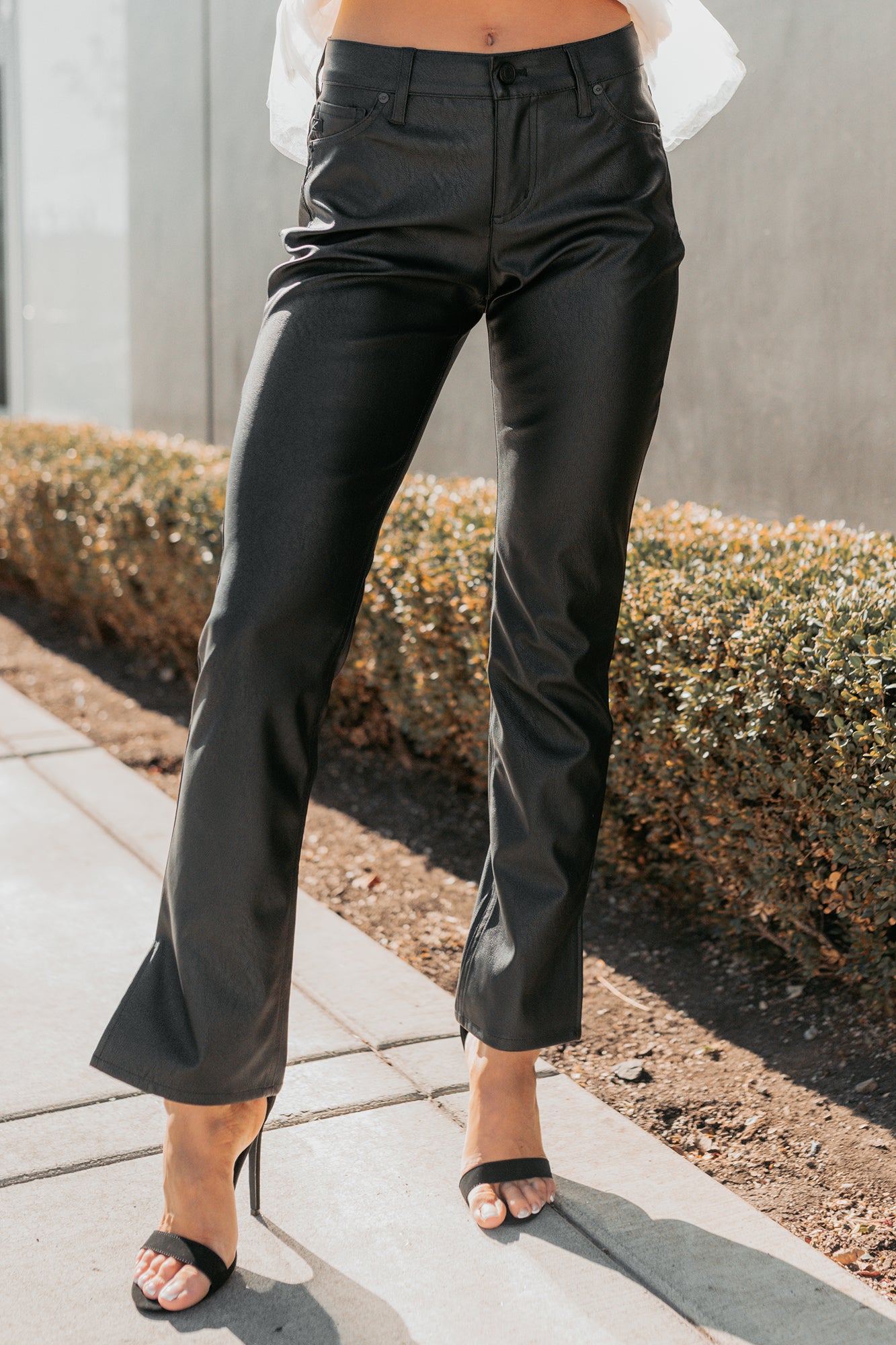 Emberly Faux Leather Bootcut Kancan Pants (Black) - NanaMacs