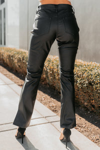 Emberly Faux Leather Bootcut Kancan Pants (Black) - NanaMacs