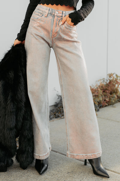 Jarvis Wide Leg Metallic Saige Denim Jeans (Light Pink) - NanaMacs