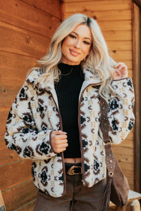 Winter Muse Geometric Print Sherpa Jacket (Cream) - NanaMacs