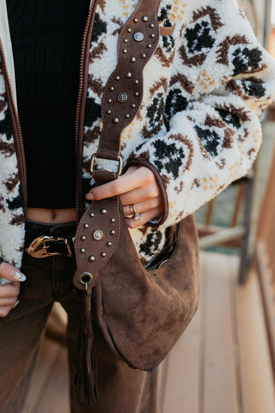 Fierce Glow Faux Suede Buckle Strap Tassel Bag (Dark Brown) - NanaMacs