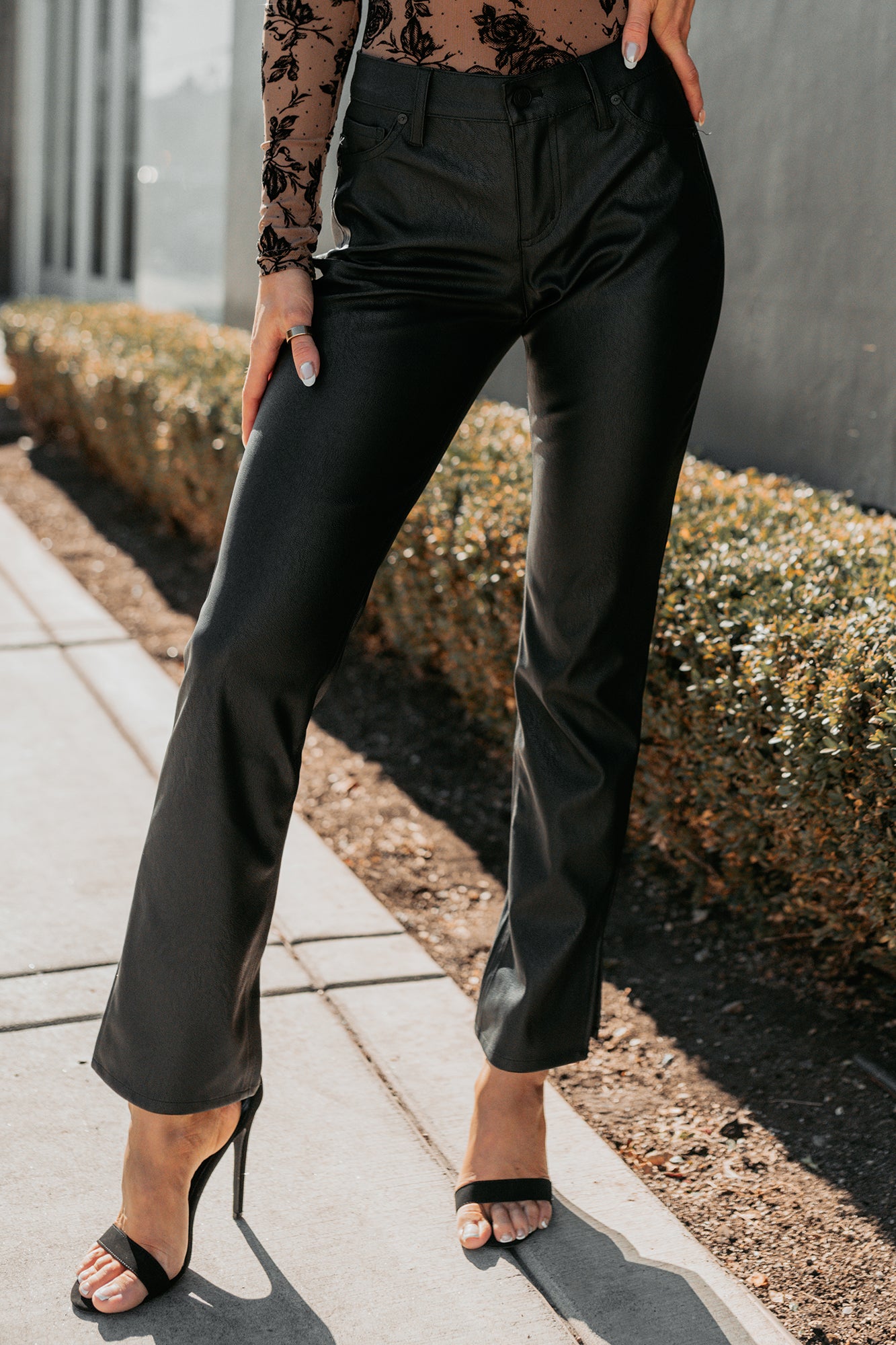 Emberly Faux Leather Bootcut Kancan Pants (Black) - NanaMacs