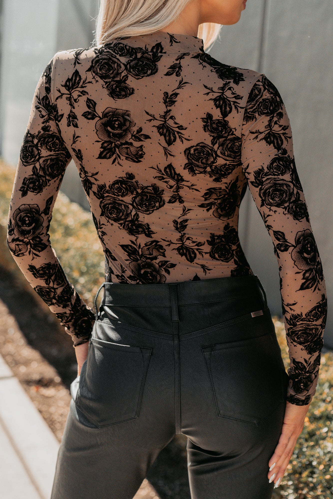 Confident Calm Mesh Floral Bodysuit (Mocha/Black)-Ships by 12/23 - NanaMacs