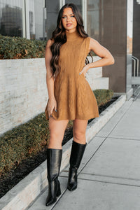 If You Stay Sleeveless Cable Knit Mini Dress (Mocha Mousse) - NanaMacs