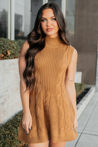 If You Stay Sleeveless Cable Knit Mini Dress (Mocha Mousse) - NanaMacs