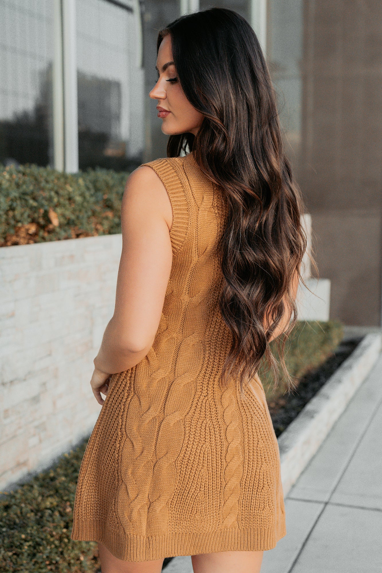 If You Stay Sleeveless Cable Knit Mini Dress (Mocha Mousse) · NanaMacs