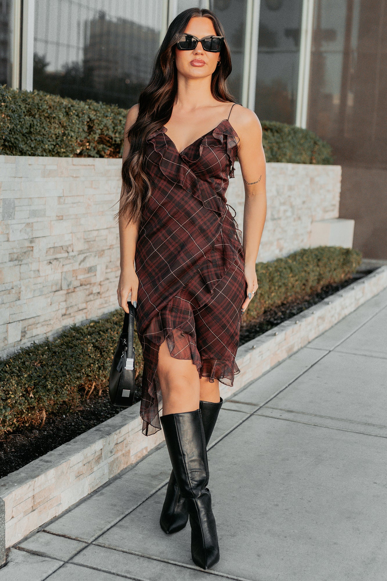 Lovely Things Sleeveless Plaid Midi Dress (Wine) - NanaMacs