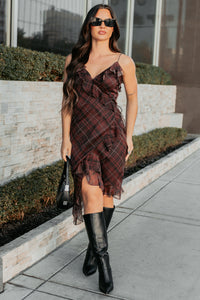 Lovely Things Sleeveless Plaid Midi Dress (Wine) - NanaMacs