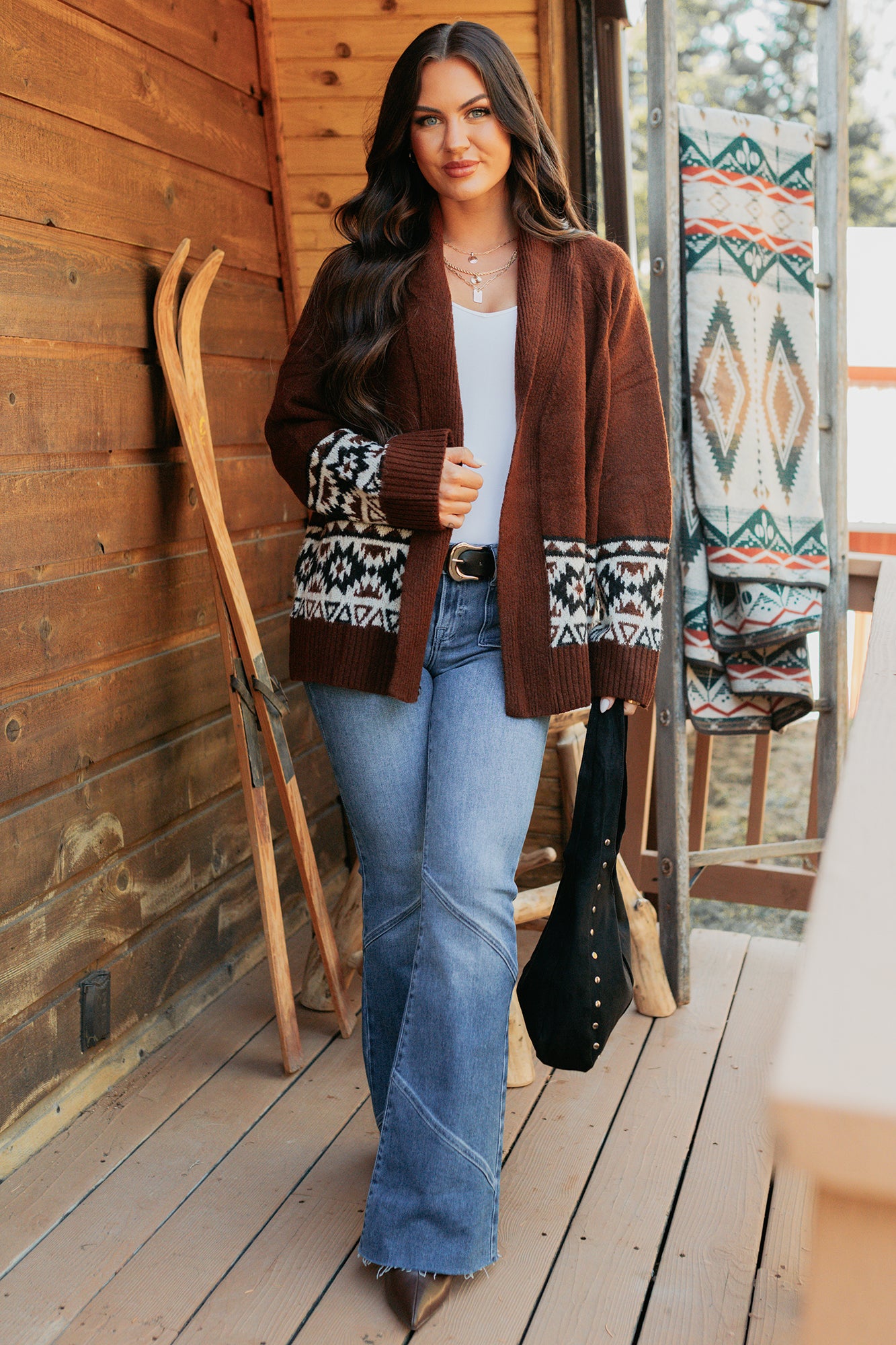 As It Goes Long Sleeve Aztec Cardigan (Dark Brown) - NanaMacs