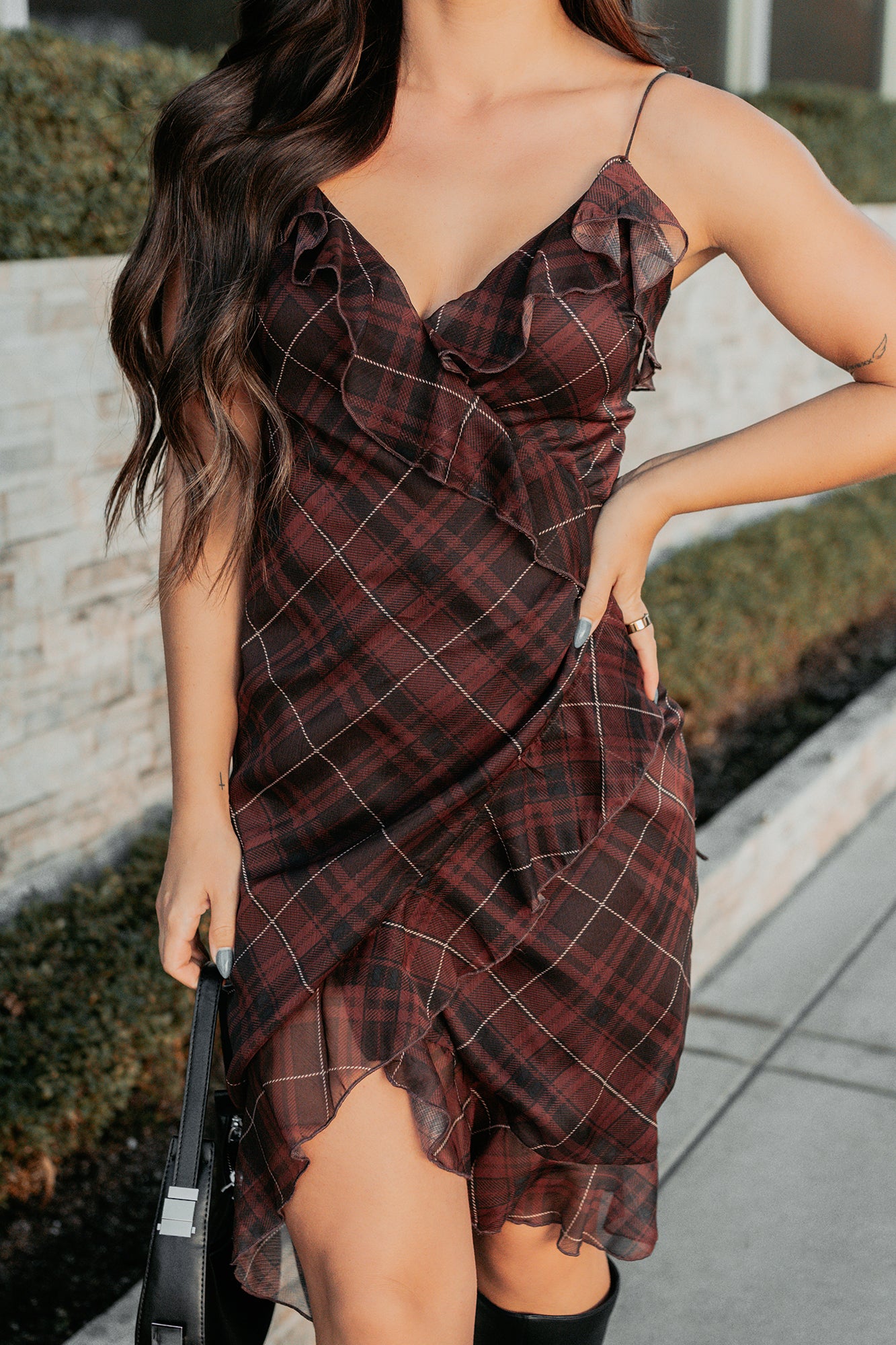 Lovely Things Sleeveless Plaid Midi Dress (Wine) - NanaMacs