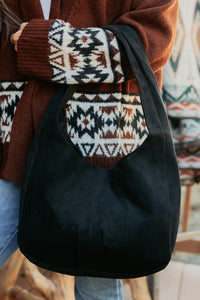 Chic Instinct Faux Suede Studded Handbag (Black) - NanaMacs