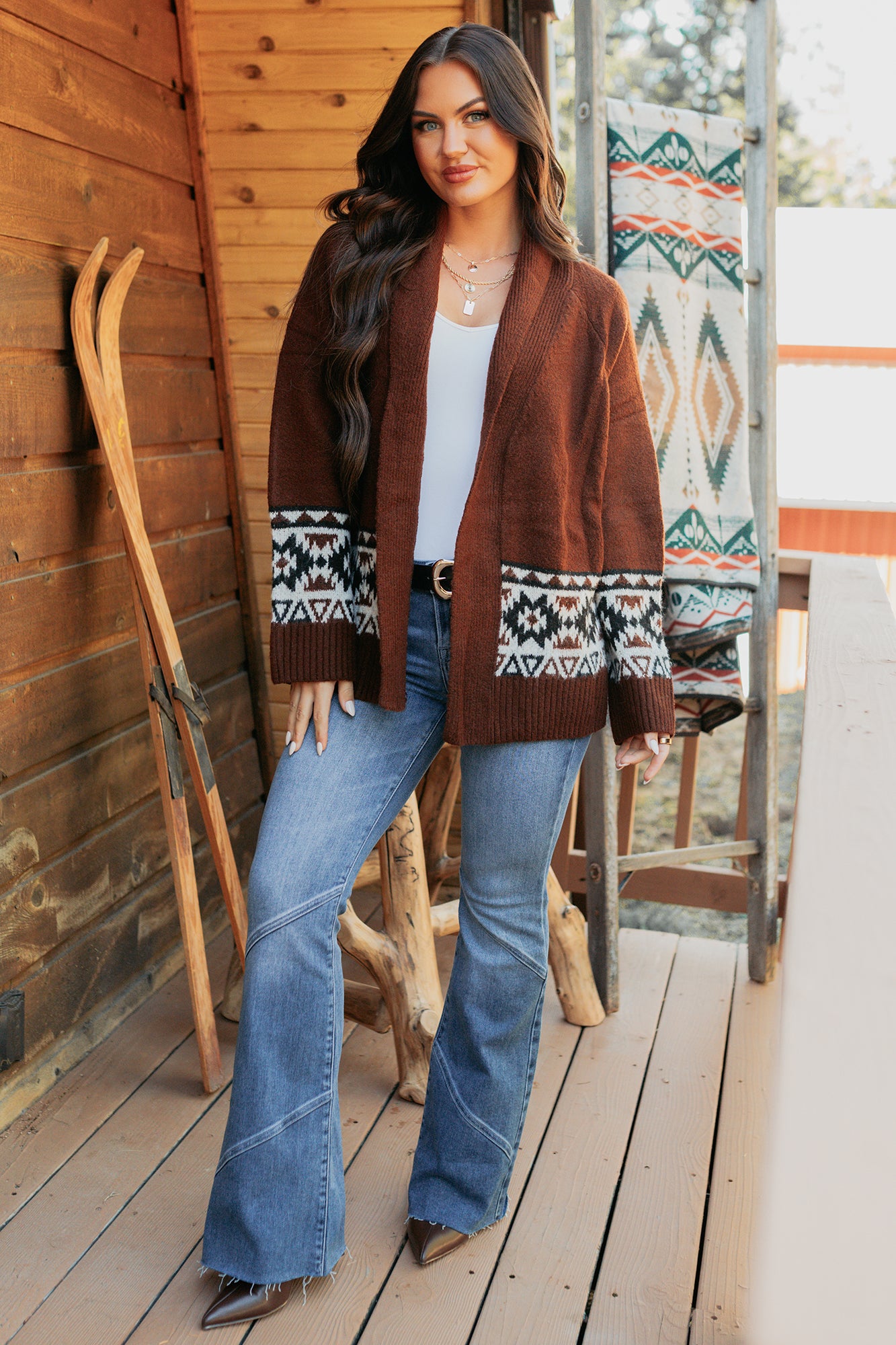 As It Goes Long Sleeve Aztec Cardigan (Dark Brown) - NanaMacs