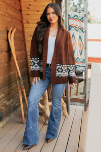 As It Goes Long Sleeve Aztec Cardigan (Dark Brown) - NanaMacs