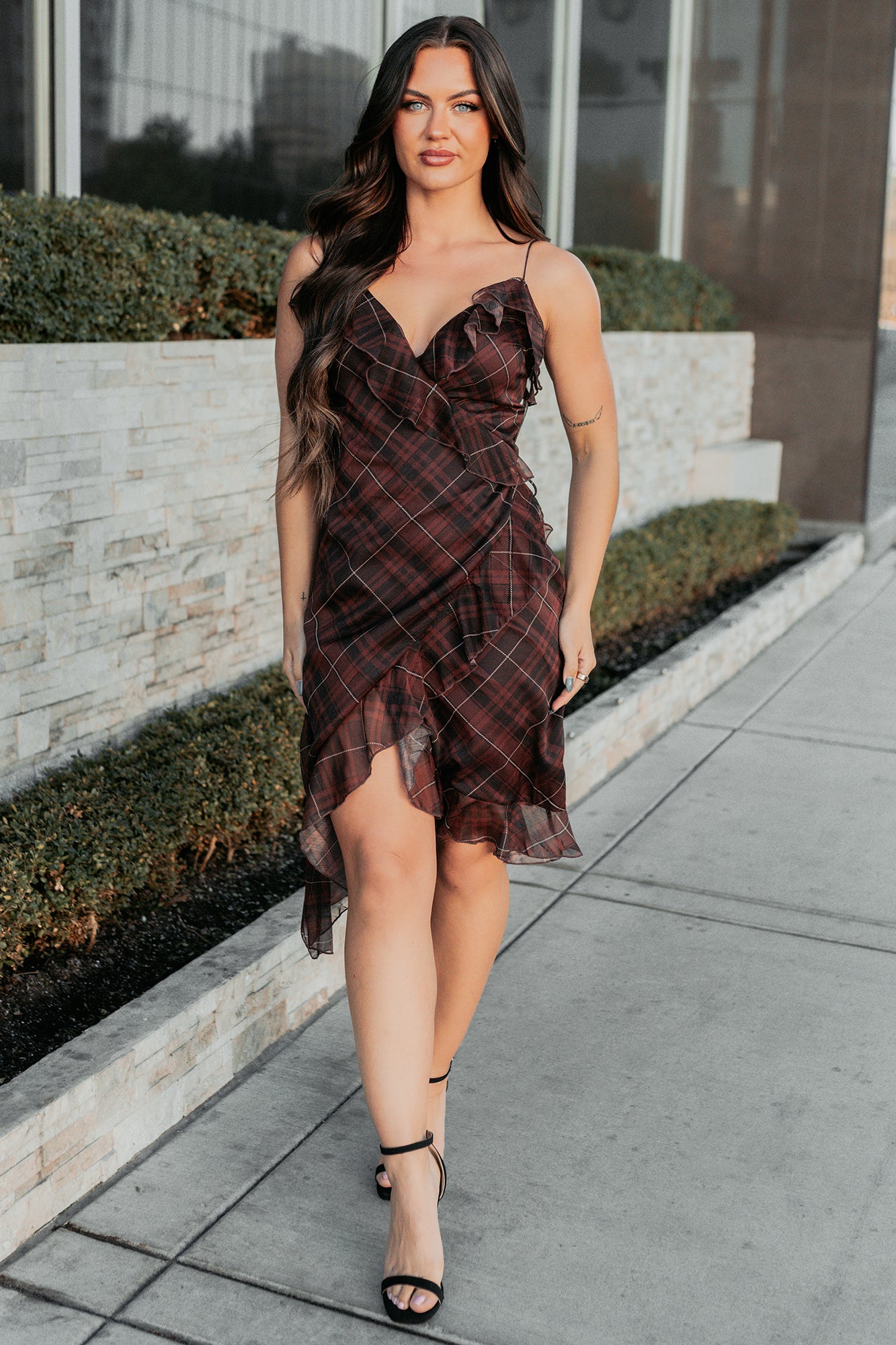 Lovely Things Sleeveless Plaid Midi Dress (Wine) - NanaMacs