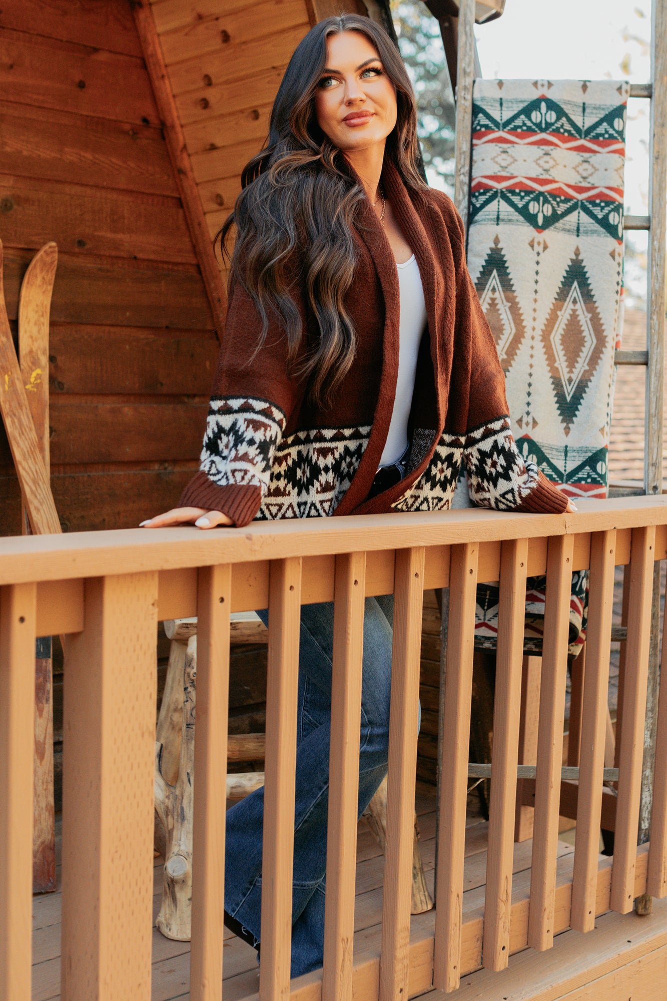 As It Goes Long Sleeve Aztec Cardigan (Dark Brown) - NanaMacs