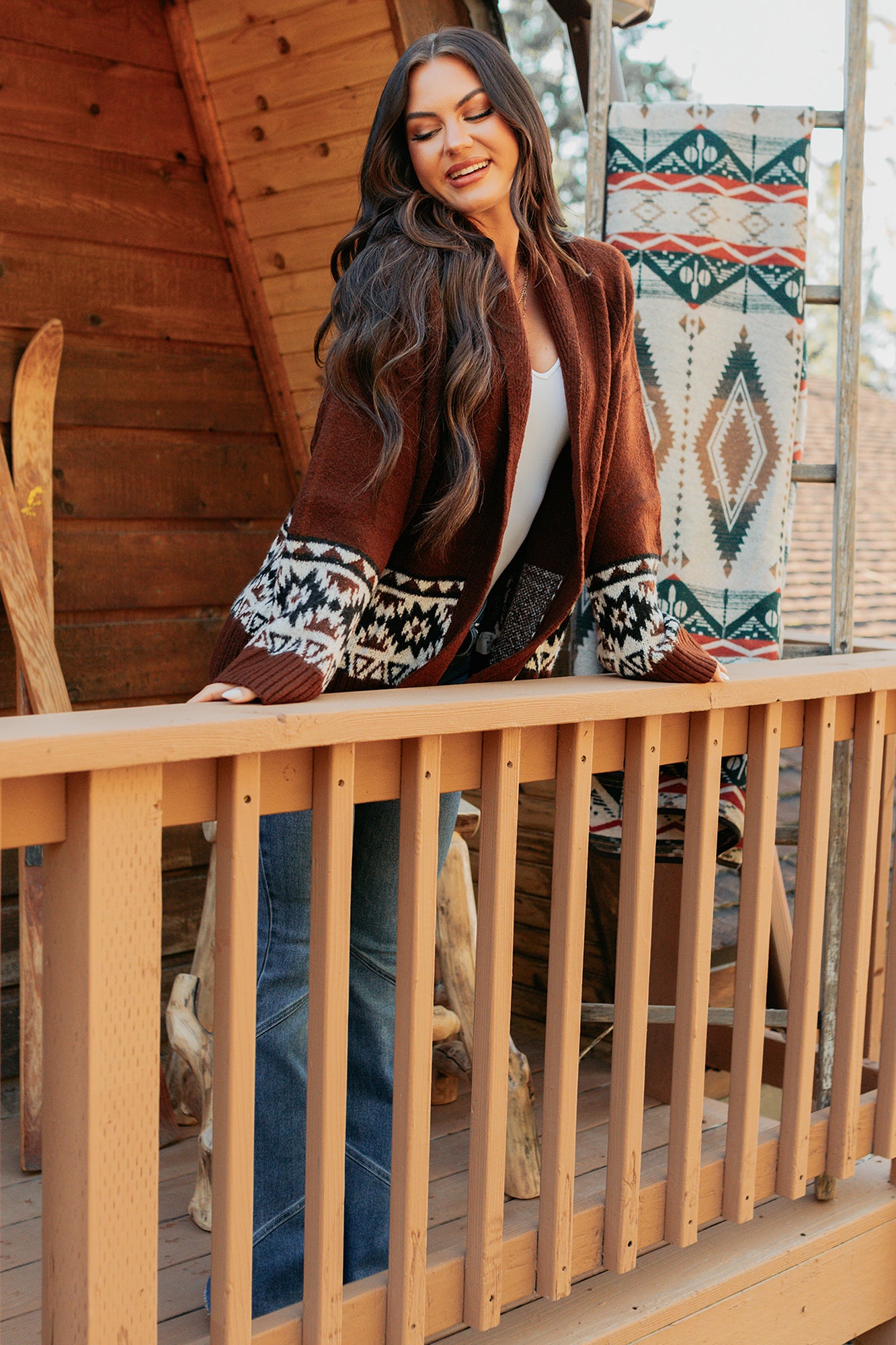 As It Goes Long Sleeve Aztec Cardigan (Dark Brown) - NanaMacs