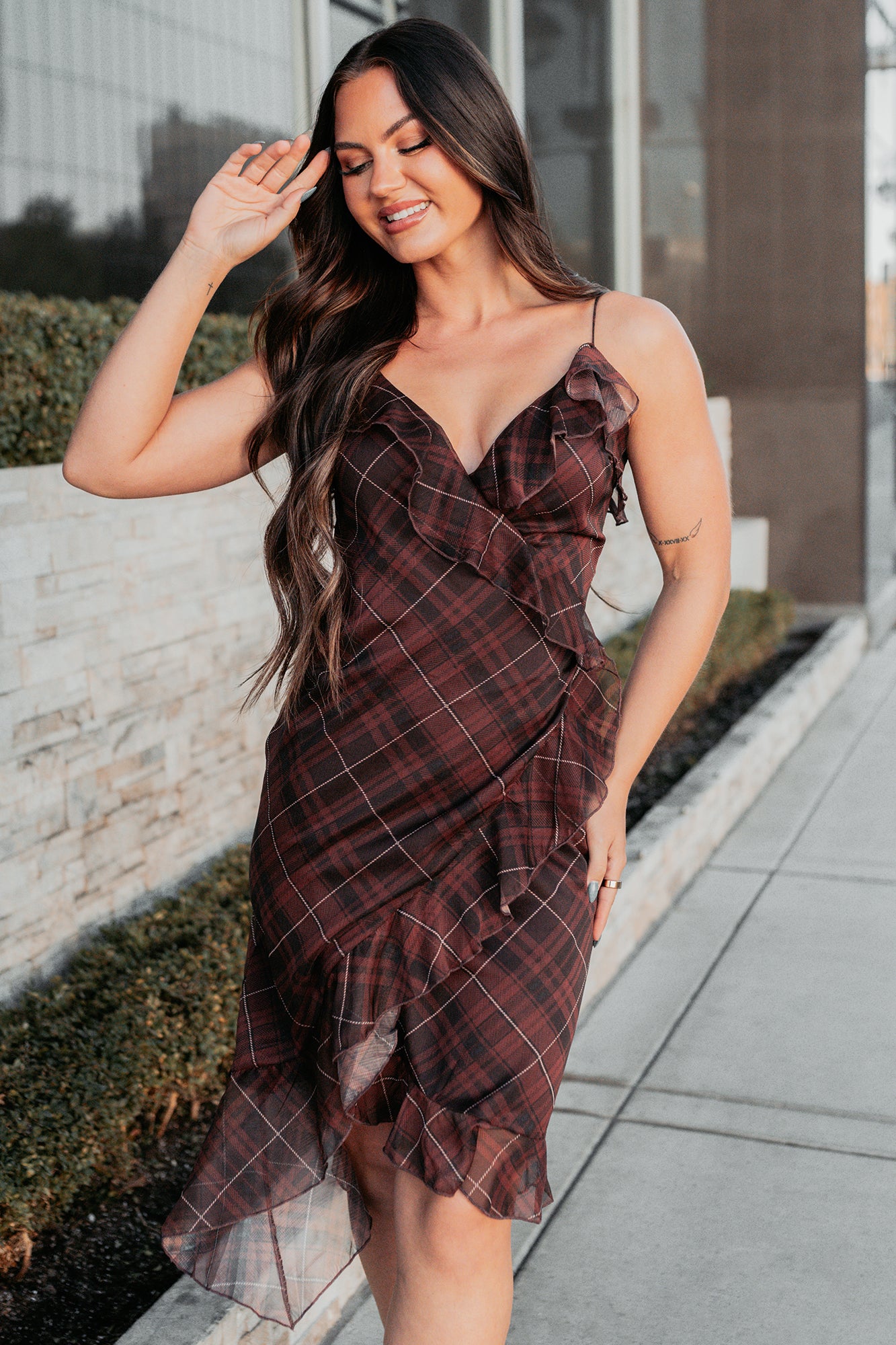 Lovely Things Sleeveless Plaid Midi Dress (Wine) - NanaMacs