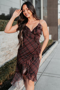 Lovely Things Sleeveless Plaid Midi Dress (Wine) - NanaMacs