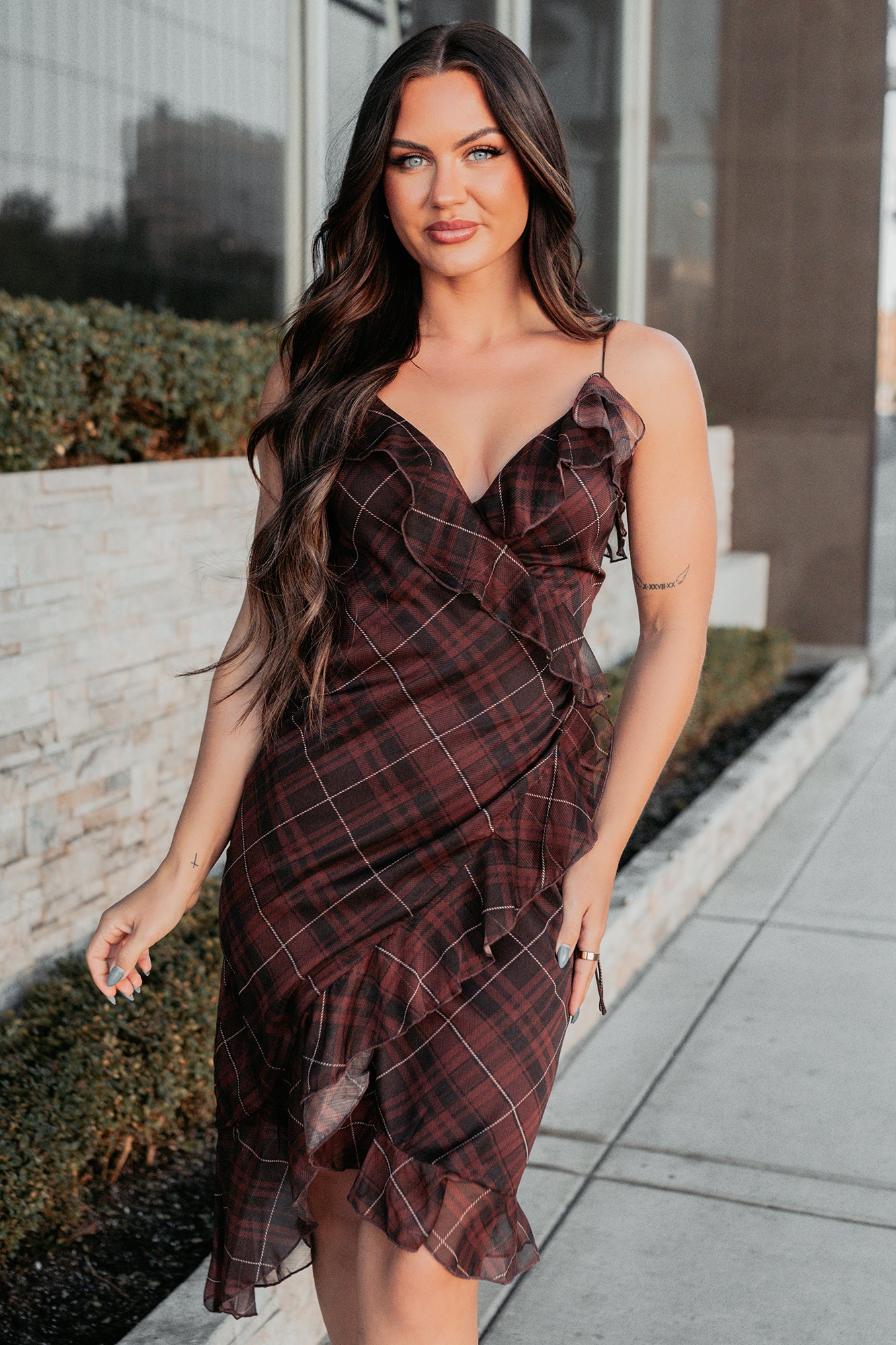 Lovely Things Sleeveless Plaid Midi Dress (Wine) - NanaMacs