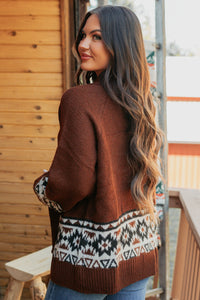 As It Goes Long Sleeve Aztec Cardigan (Dark Brown) - NanaMacs