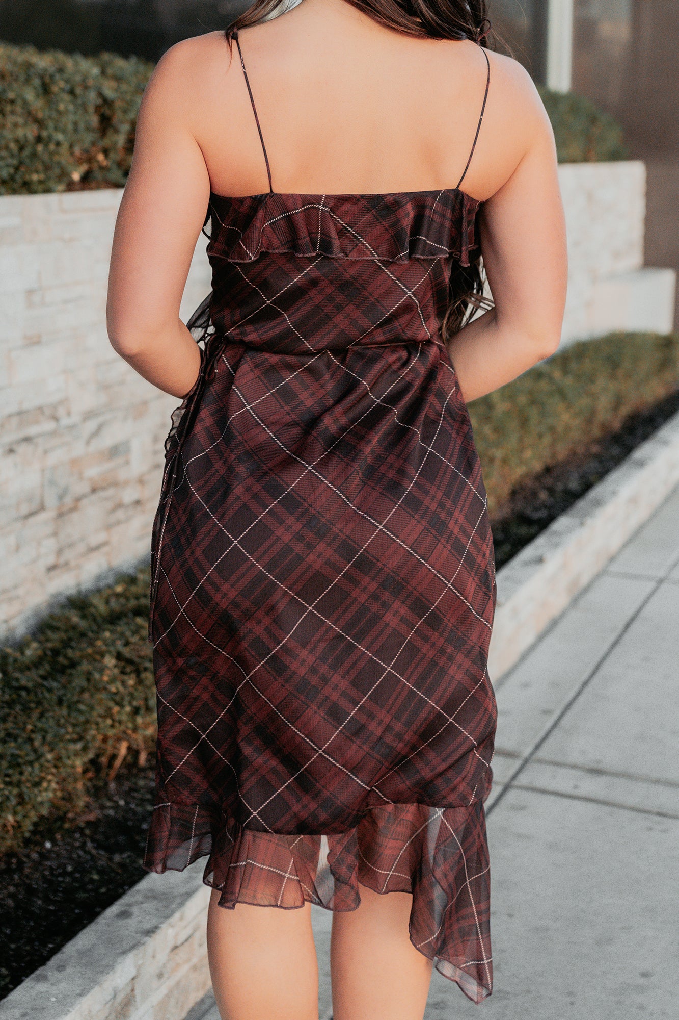 Lovely Things Sleeveless Plaid Midi Dress (Wine) - NanaMacs