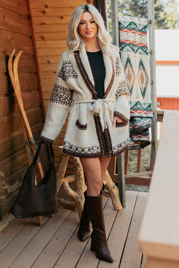 Sweetly Yours Detailed Belted Cardigan (Mocha Multi) - NanaMacs