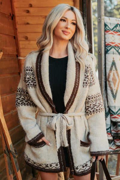 Sweetly Yours Detailed Belted Cardigan (Mocha Multi) - NanaMacs