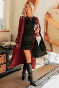 Still Dreaming Cable Knit Long Cardigan (Bordeaux) - NanaMacs